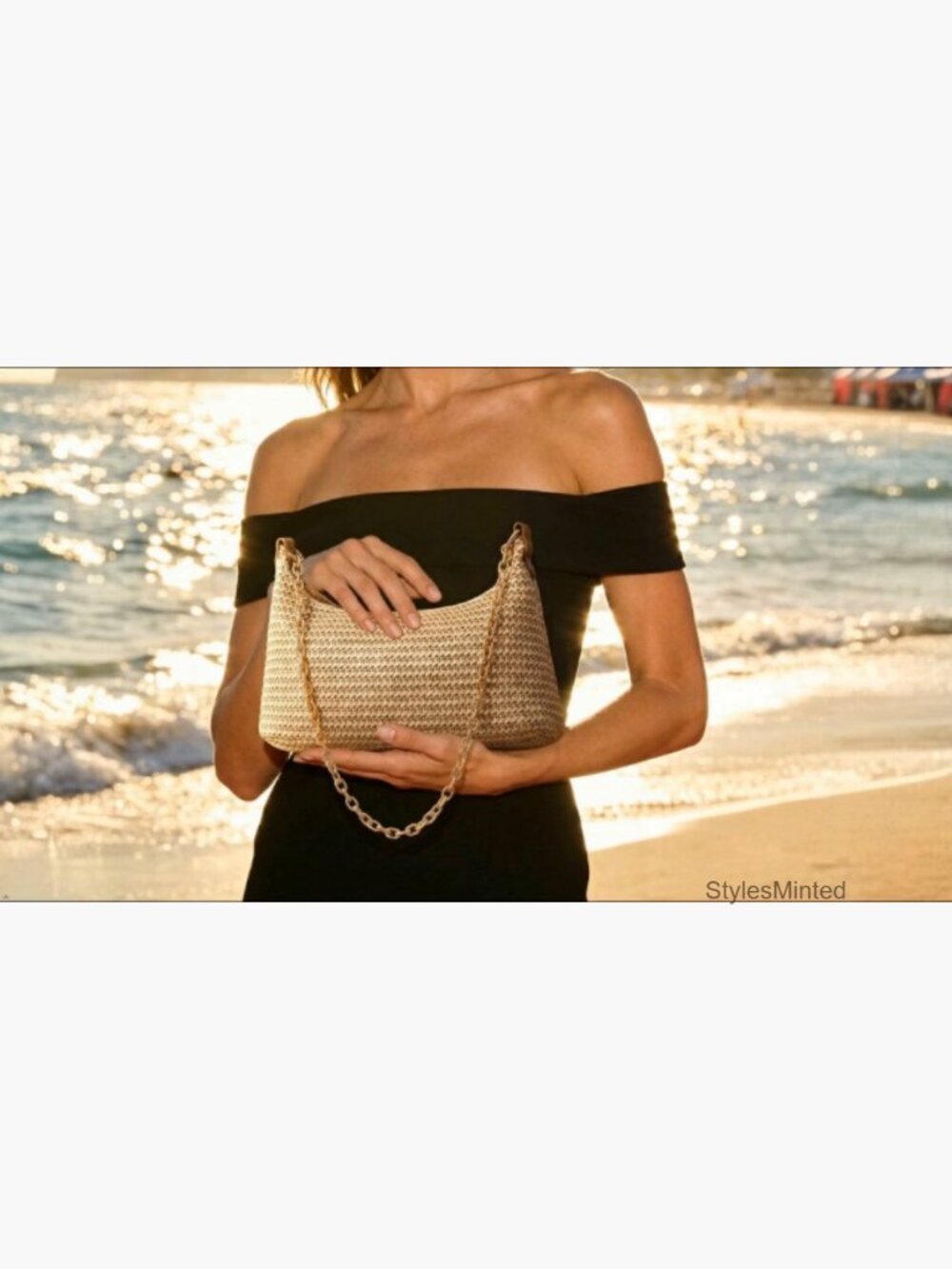 Woven Straw Beach Tote Bag Boho Crochet Shoulder Purse Summer Vacation Handbag - Picture 7 of 7